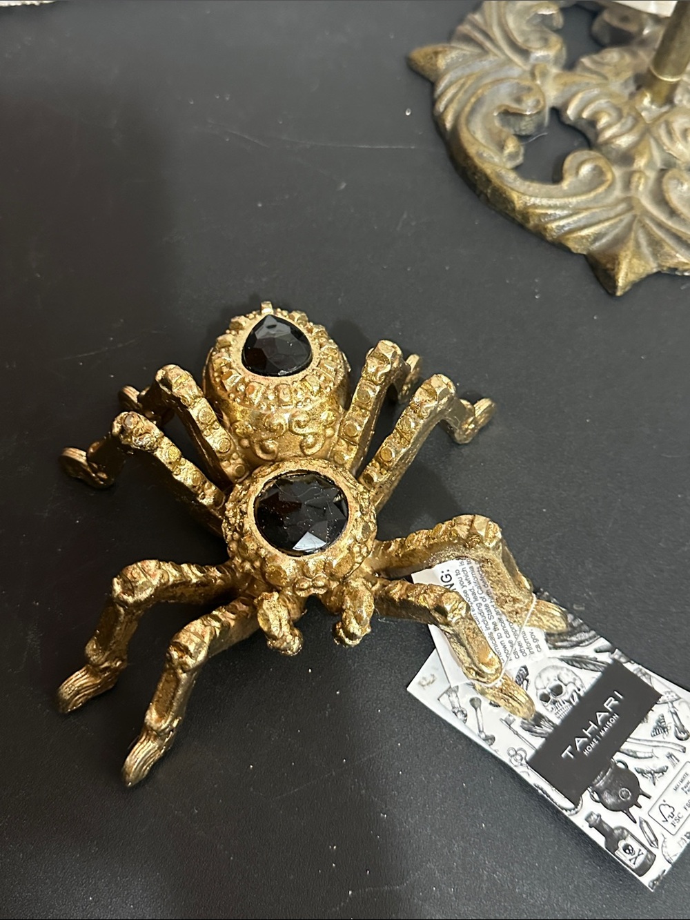 Tahara Halloween spider with black glass stone gold decor